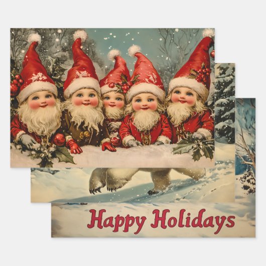 Retro Vintage Kerst: Jolly Elves Inpakpapier Vel (Set)