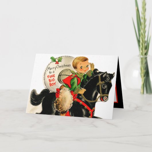 retro vintage kerst jongen voeg sentiment toe kaart (Voorkant)