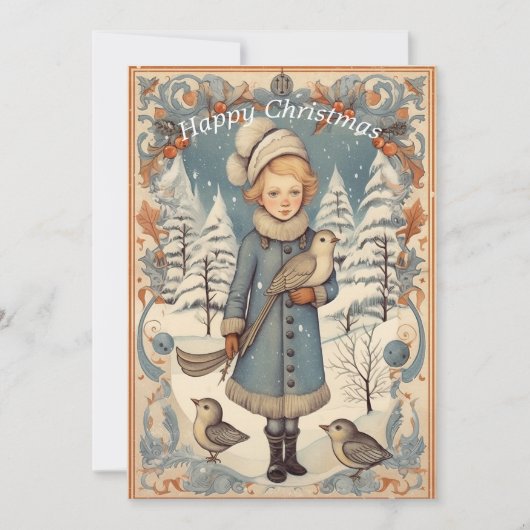 Retro Vintage Kerst Kaart. Personaliseer uw eigen Feestdagenkaart (Voorkant)