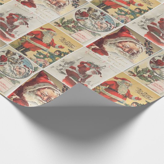 Retro Vintage Kerst Kaarten Collage Cadeaupapier (Hoek)