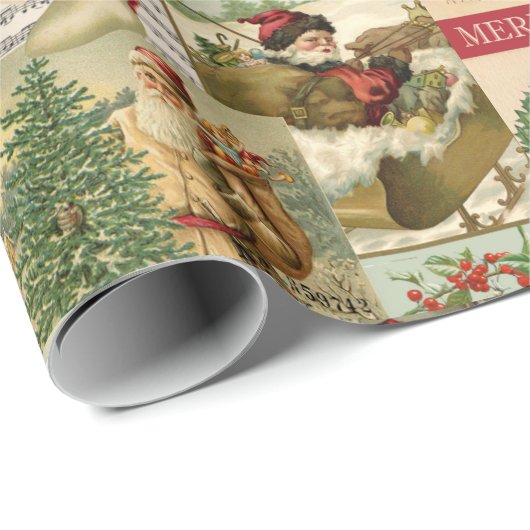 Retro Vintage Kerst Kaarten Collage Cadeaupapier (Rol Hoek)