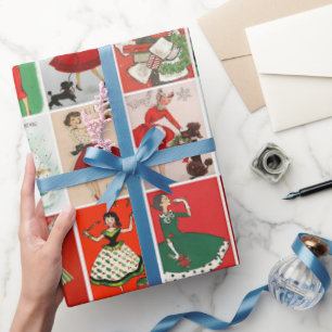 Retro Vintage Kerst Kaarten Collage Cadeaupapier