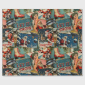 Retro Vintage Kerst Kaarten Collage Cadeaupapier (Vlak)