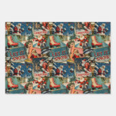 Retro Vintage Kerst Kaarten Collage Inpakpapier Vel (Voorkant)