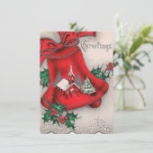 Retro Vintage Kerst Kerkklok voeg bericht toe Feestdagenkaart (Staand voorkant)