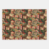 Retro Vintage Kerst: Kerstman en Cadeaus Inpakpapier Vel (Voorkant 3)