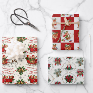 Retro Vintage Kerst Klassiek Trio Inpakpapier Vel