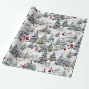 Retro Vintage Kerst Land Waterverf Cadeaupapier