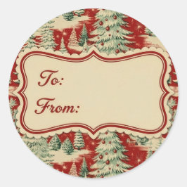 Retro Vintage Kerst Landschap Ronde Sticker
