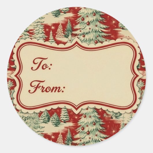 Retro Vintage Kerst Landschap Ronde Sticker (Voorkant)