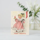 retro vintage kerst meisje feestdagenkaart (Staand voorkant)