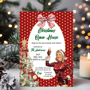 Retro Vintage Kerst Open Huis Feestelijke Borrel Kaart
