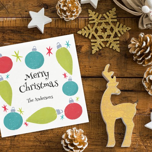 Retro Vintage Kerst Ornamenten Gepersonaliseerd Servet