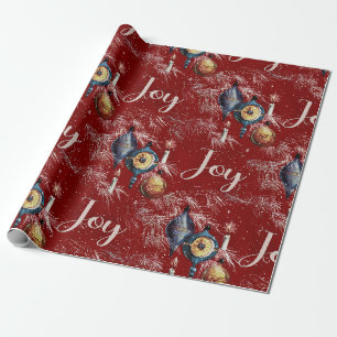 Retro Vintage Kerst Ornamenten op rood Cadeaupapier
