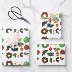 Retro Vintage Kerst Patroon Sinterklaas Inpakken Inpakpapier Vel