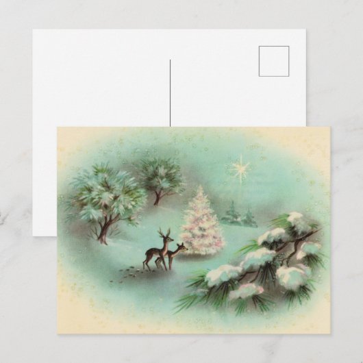 retro vintage kerst render briefkaart (Voorkant / Achterkant)