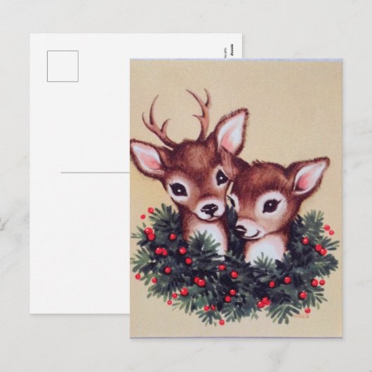 retro vintage kerst render feestdagenkaart (Voorkant / Achterkant)