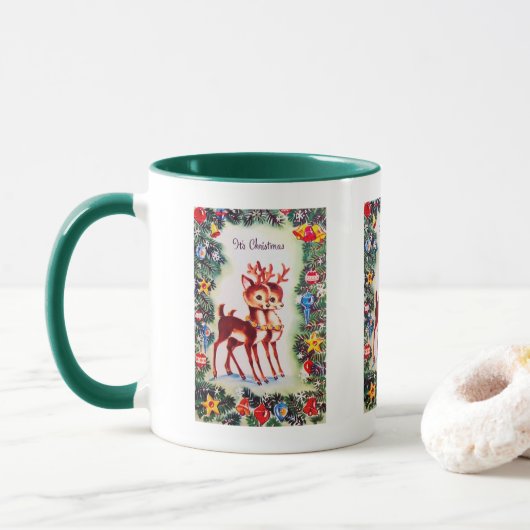 Retro vintage kerst render Holiday Mok (Met donut)
