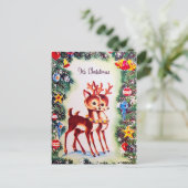 Retro vintage kerst rendier briefkaart (Staand voorkant)