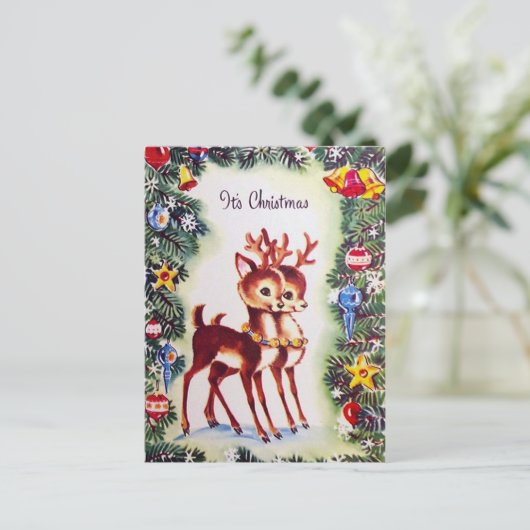 Retro vintage kerst rendier briefkaart (Staand voorkant)