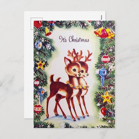Retro vintage kerst rendier briefkaart (Voorkant / Achterkant)