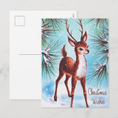 Retro vintage kerst rendier briefkaart (Voorkant / Achterkant)