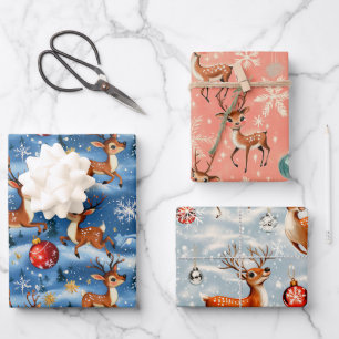 Retro Vintage Kerst Rendier Wrapping Papier Inpakpapier Vel