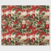 Retro Vintage Kerst: Rode Kaarsen & Holly Cadeaupapier (Vlak)