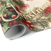 Retro Vintage Kerst: Rode Kaarsen & Holly Cadeaupapier (Rol Hoek)