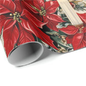 Retro Vintage Kerst: Rood & Wit Vakantie Cheer Cadeaupapier (Rol Hoek)