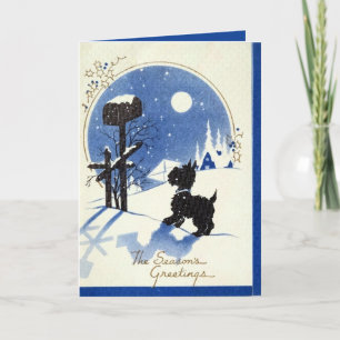 retro vintage kerst Scottie hond Feestdagen Kaart