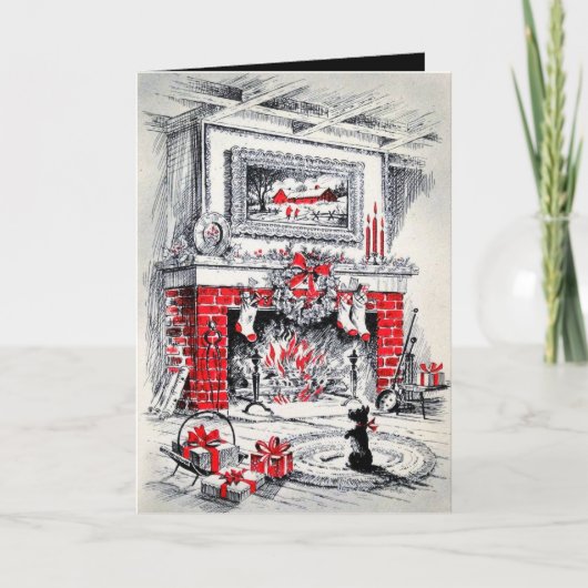 retro vintage kerst Scottie hond Feestdagen Kaart (Voorkant)