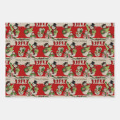 Retro Vintage Kerst: Sneeuwman Familie Inpakpapier Vel (Voorkant 3)