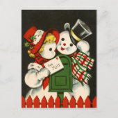 Retro vintage kerst sneeuwpaar briefkaart (Voorkant)