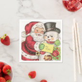 Retro vintage kerst sneeuwpop Santa Holiday Servet (Insitu)