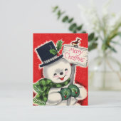 Retro vintage kerst sneeuwpop Vakantie briefkaart (Staand voorkant)