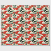 Retro Vintage Kerst: Snowy Pine Trees Cadeaupapier (Vlak)