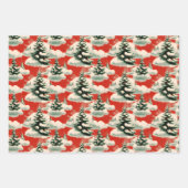 Retro Vintage Kerst: Snowy Pine Trees Inpakpapier Vel (Voorkant)