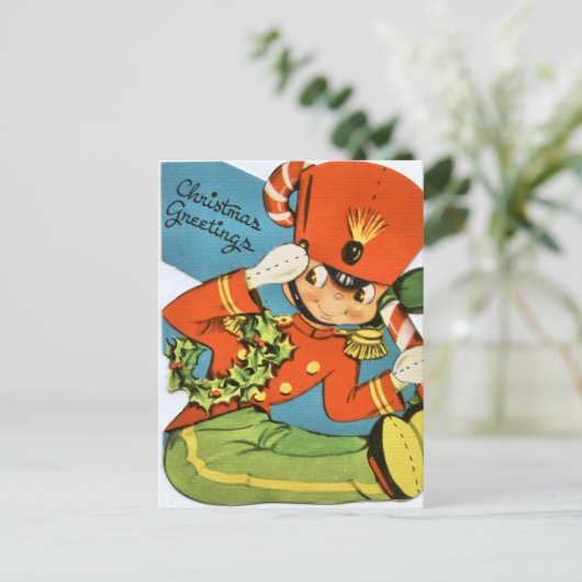 retro vintage kerst speelgoed soldaat feestdagenkaart (Staand voorkant)