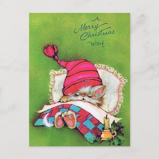 Retro vintage kerst vakantie cat briefkaart (Voorkant)