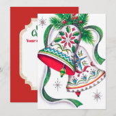 Retro vintage kerst vakantie klokken kaart (Voorkant / Achterkant)