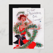 Retro vintage kerst vrouw voeg bericht kaart toe (Voorkant / Achterkant)