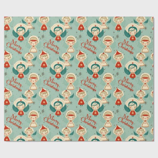 Retro Vintage KerstAngels Cadeaupapier (Vlak)