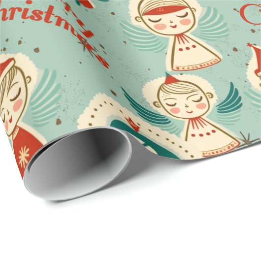 Retro Vintage KerstAngels Cadeaupapier (Rol Hoek)