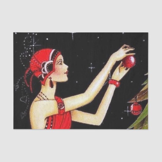 retro vintage kerstart deco dame tissuepapier (Voorkant)