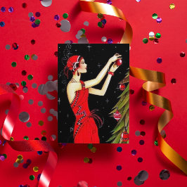 Retro vintage kerstart deco lady feestdagen kaart