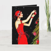 Retro vintage kerstart deco lady feestdagen kaart (Voorkant)