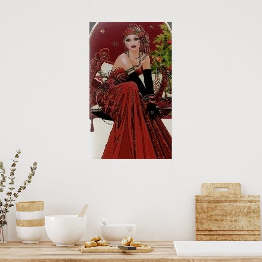 Retro vintage kerstart deco lady poster (Keuken)