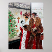 Retro vintage kerstart deco lady poster (Voorkant)