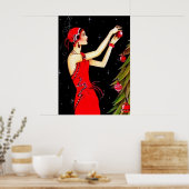 Retro vintage kerstart deco lady poster (Keuken)
